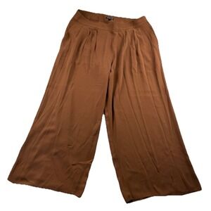 Eileen Fisher Pleated Pants size 12P Brown Wide Leg Pure Silk Flowy Comfy